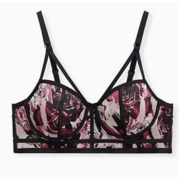 TORRID Online Exclusive 3X Black & Pink Rose Power Mesh Strappy Bralette - Picture 3 of 3